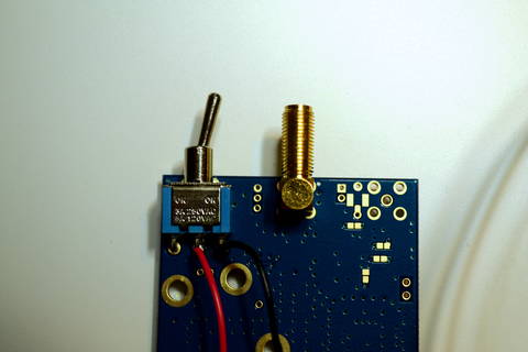 Wires soldered to the upconverter switch (closeup)